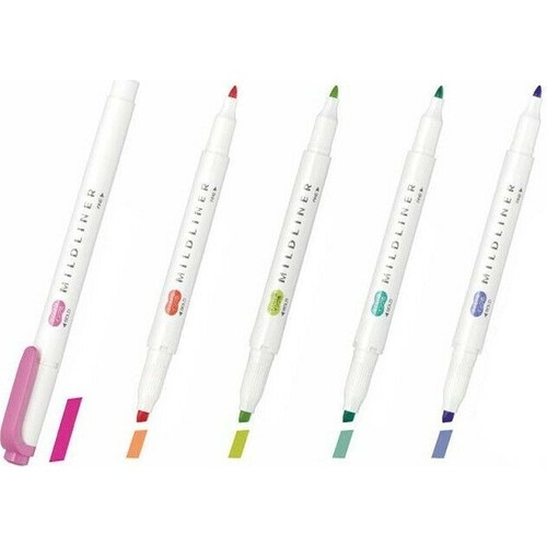 Zebra Mildliner Çift Taraflı İşaretleme Kalemi 5'li Set- (Canlı Renkler-YEŞİL RENK)